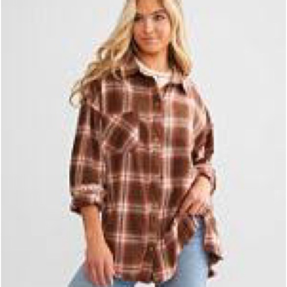 Plaid Button Down Shirt for Women - Brown